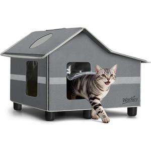 Outdoor Cat House Weatherproof, Outside Cat House for Outdoor Feral Cats, Insulated Cat Shelter with Cozy Mat and Elevated Bases, Unheat
