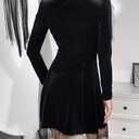 TSMNZMU Gothic Lolita Dress Velvet Long Sleeve Vintage Vampire Dresses Punk Grunge Witchy Dress Emo Alt Fairy Dress (Black, XXL)