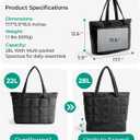 BAGSMART Expandable Tote Bag for Women, Puffer Work Tote Handbag, Quilted Carry On Bag for Travel Gym