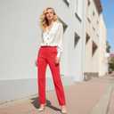 iChosy Women's Stretchy Straight Leg Dress Work Pants Business Office Casual Slacks with Pockets (Red)