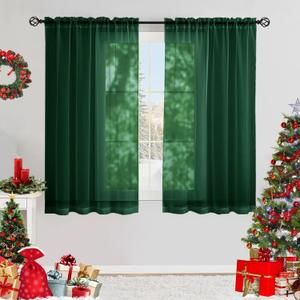 Semi Voile Sheer Curtains 45 Inches Long 2 Panels Rod Pocket Window Treatment for Living Room Bedroom Dining Room(Foliage Green 52" W x 45" L)