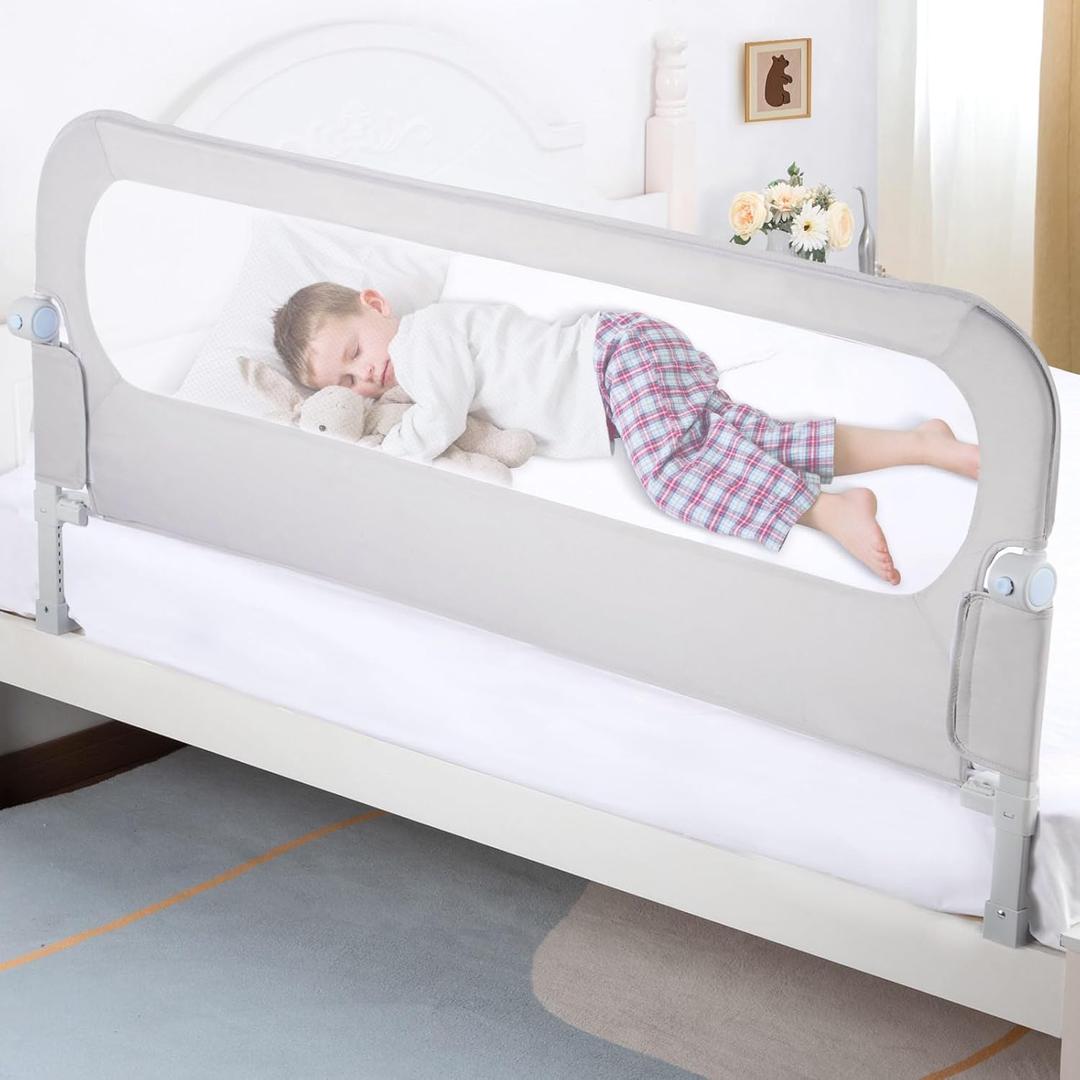 Baby Bed Rail Guard for Toddlers - 58.7" Toddler Bed Rails for Twin, Full, Queen, King Bunk Size Bed Swing Down Bedrail Extral Tall Child Safety Side Railing Guards for Kids (59 Inch, Grey)