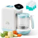 Chefhandy Baby Food Maker, 5-in-1 Baby Food Steamer & Blender with Auto and Manual Blending, Puree Maker, Bottle Warmer & Sterili-zer, BPA-Free, with 6 Food Pouches (White Blue)