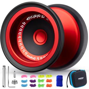 MAGICYOYO V13 DEEPSPIN Bi-Material Yoyo for Kids 8-12, Dual Purpose Professional Yoyo for All Skill Levels, Trick Yo yo with 12 Yo-yo Strings, Finger Brace, Bearing Kit (Red+Black Rings)