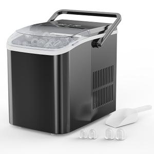 NEWBULIG Ice Makers Countertop with Handle, Portable Ice Machine, 9 Bullet Ice Cubes in 6 Mins, 26lbs in 24Hrs, Auto-Cleaning, with Basket and Scoop, for Home, Kitchen, RV, Camping,Black (12.5"*11.6"*8.4")