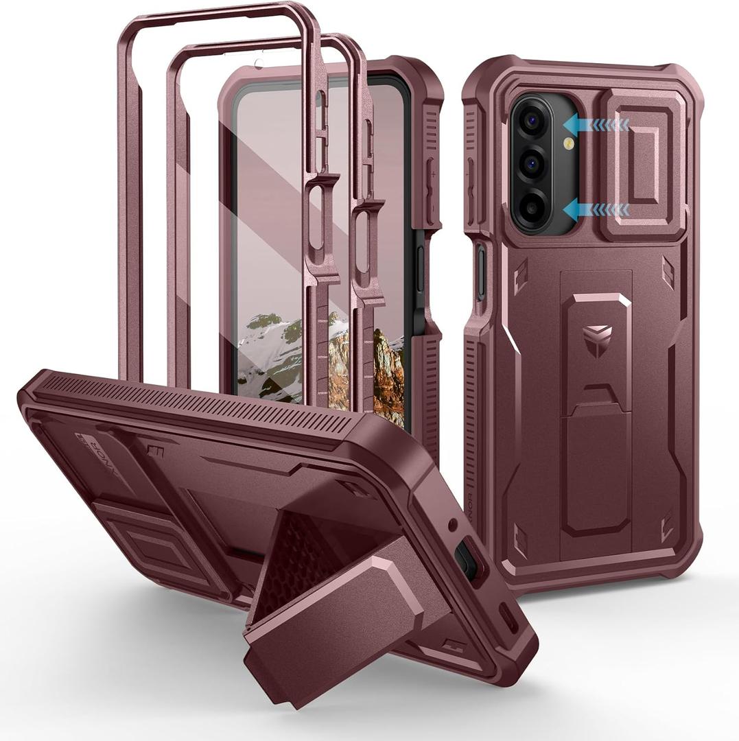 Dexnor for Samsung Galaxy A17-5G Case, [2 Front Frame] [Bulit-in Magnetic Slide Camera Cover & Kickstand] Heavy Duty Protection Shockproof Samsung A17-5G Case with Screen Protector, 6.7in Maroon Red
