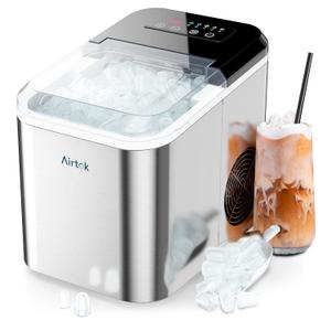 Ice Makers Countertop with Reservation, 28LBs/24H, 9 Ice Cubes Ready in 6 Mins, Self-Cleaning Ice Maker Machine with Basket and Scoop for Home, Kitchen, Camping, RV, Stainless Steel (Silver)