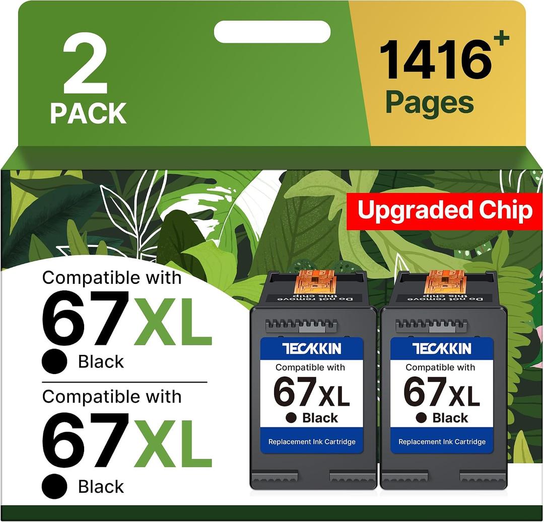 TECKKIN 67XL Black Ink Cartridge Replacement for HP 67 Black Ink Cartridge 67XL Ink Works for HP DeskJet 4227e 2827e 2755e 2855e 2800 4155e 2755 2852e Envy 6055e 6000 6455e (2 Pack)