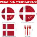 Denmark Flag Theme Tableware, Denmark Party Supplies, Paper Plate, Napkin, Fork, Danish Flag Party Supplies for Constitution Day, National Celebrations, or Themed Events, Serve 24