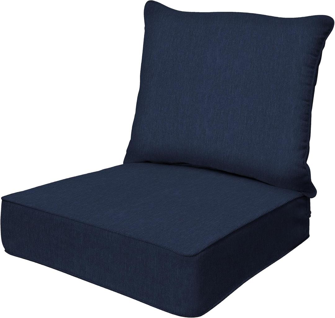 Honeycomb Outdoor Deep Seat, 24" W x 23" D, Textured Solid Indigo Blue Outdoor Chair Cushion
