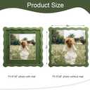 8x8 Picture Frame with Mat for 6x6, Wavy Edge Wooden Real Glass Photo Frame for Tabletop and Wall Hanging, Green, 1 Pack