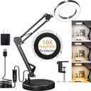 Magnifying Glass with Light and Stand, 10X Magnifying Lamp, 2-in-1 LED Lighted Desk Magnifier with Light, Craft Light Lamp with 3 Color Modes for Close Work Reading Repair Crafts