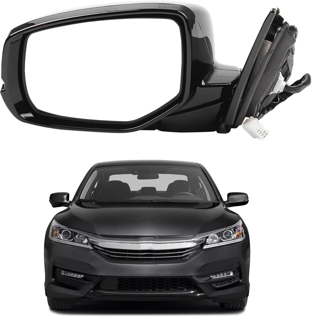 Dasbecan Left Driver Side Door Mirror Assembly Compatible with Honda Accord 2013-2017 Power Glass Heated with Turn Signal Light Replaces HO1320275 Black 6Pins