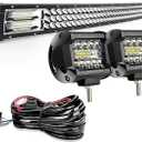 LED Light Bar AUSI 50" Curved 684W Triple Row Light Bars + 2PCS 4in 60W LED Pods Off Road Driving Fog Lights with Rocker Switch Wiring Harness Kit for Trucks Polaris ATV SUV Boat Lighting
