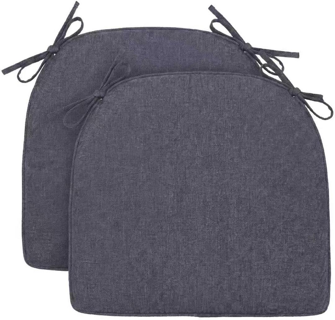 Chair Cushions for Dining Chairs Set of 2, D-Shaped Seat Cushion for Kitchen Chairs with Removable Cover and Ties, Indoor Chair Pads for Dining Room, Kitchen, 17" x 17" x 2.56", Grey