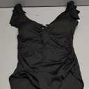 Eomenie Women's One Piece Swimsuit Tummy Control Bathing Suit Cutout Ruffle Slimming Swim Suit (Black Ribbed,Small)