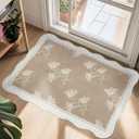 Scalloped Floral Entryway Rug, 2x3 Soft Non-Slip Indoor Door Mat Ultra Thin Washable Kitchen Rug, Vintage Farmhouse Small Low-Pile Throw Rug for Entrance Bathroom Bedroom