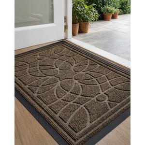 DEXI Front Door Mat Outside Entrance, Heavy Duty Non Slip Low Profile Doormat for Entryway, Trap Dirt and Moisture Welcome Mats, Easy Clean, Patio, Garage, 3x2, Brown