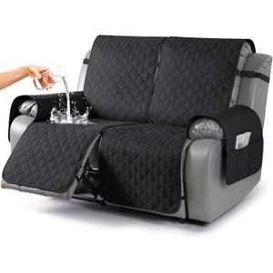 TAOCOCO 100% Waterproof Recliner Covers, Recliner Sofa Covers with Leg Straps, Reversible Recliner Couch Cover for Reclining Chair, Washable Couch Protector for Pets Kids(2 Seater, Black)