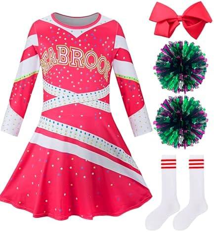 Girls Cheerleader Costume Outfit Halloween Cheer Uniform Dress Up with Accessories L