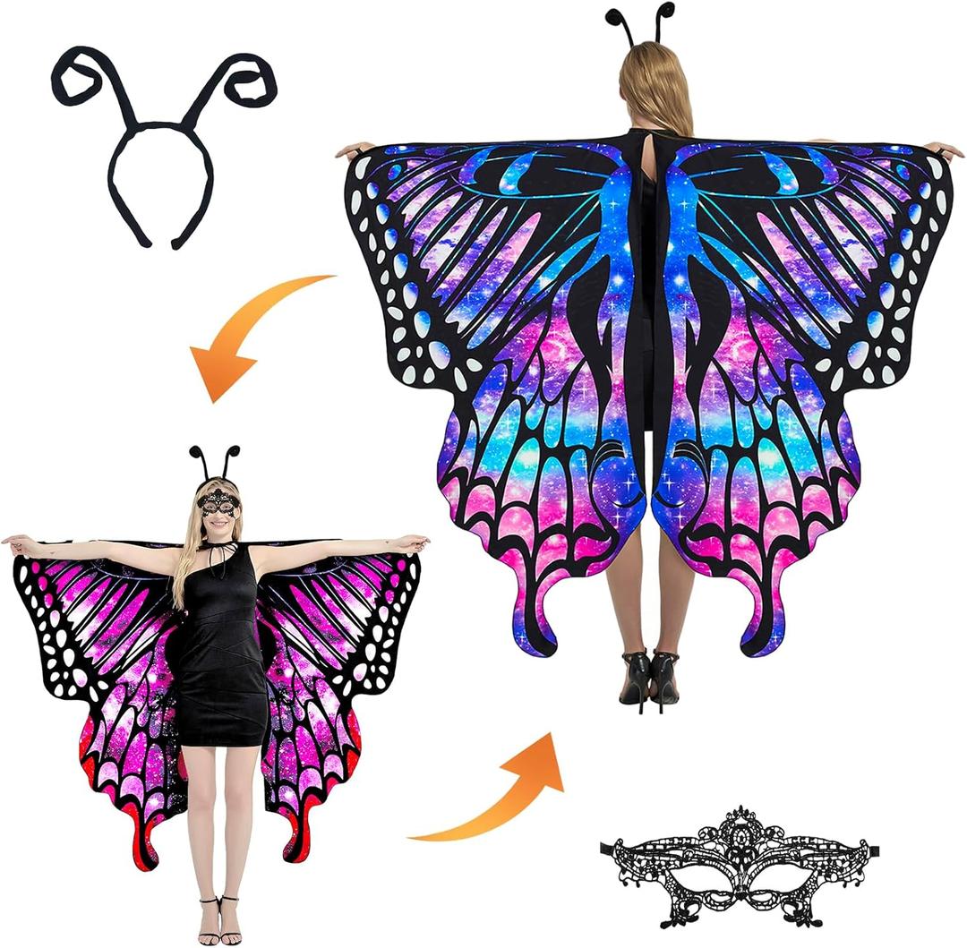 Halloween Butterfly Costume for Women and Teen Girls Plus Size Wings,Double Sided Reversible Butterfly Cape for Adults