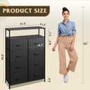 WLIVE Fabric Dresser for Bedroom with Open Shelves, Tall Black Dressers with 8 Drawers, Storage Tower with Fabric Bins, Chest of Drawers for Closet, Living Room, Hallway