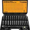 ELEAD 1/2" Drive Deep Impact Socket Set: 30-Piece Standard SAE (3/8 to 1 Inch) and Metric (10-24mm) Size, 3" and 5" Drive Extension Bar, Ratchet Handle, Bit Adapter, CR-V Steel for Auto Repair