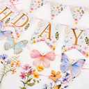 Flower Birthday Decorations,Floral Birthday Banners,with Flower Bouquet Garland, Party Decorations for Girls Women