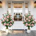 2 Pack 38" Artificial Camellia Tree, Artificial Plants Outdoor Faux Plants in Pot, Artificial Flower for Outdoors Front Porch Decor, Fake Tree Plant Faux Flowers for Indoor Outdoor Home Decor, Pink