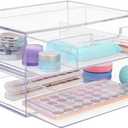 STORi Sofia 12.5 Wide Clear Stackable Open & Divided Storage Drawers, 2 Pack Plastic Organizer Bins for Makeup Palettes, Cosmetics, & Beauty Supplies, Vanity, Bathroom, Desk Organization, Made in USA