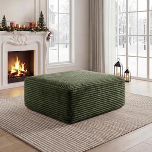 Corduroy Ottoman, Modern Boneless Cloud Foot Rest Foam Support, Oversized Modular Sectional Sofa Rectangel Stool for Living Room, Bedroom & Small Spaces, No Assembly Required (Green, Ottoman), 38.2"D x 35.4"W x 25.6"H