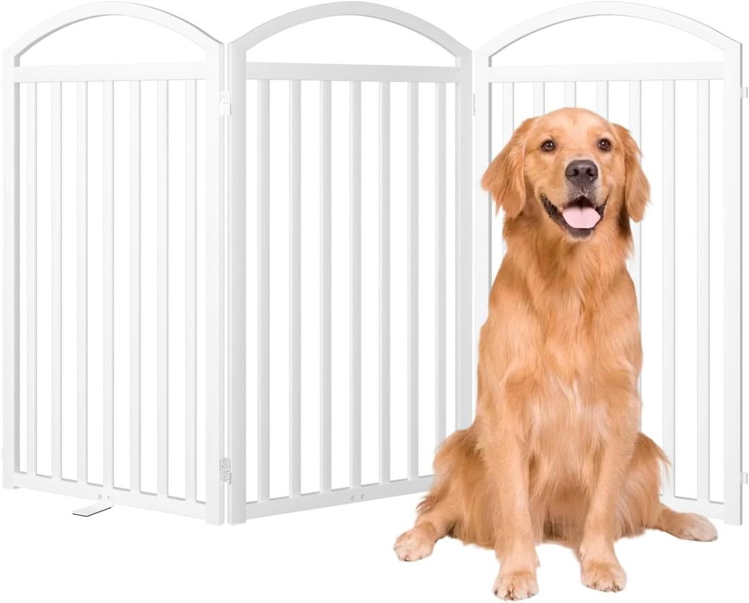 SNUOWU 3 Panles Full Matel Freestanding Dog Gates, 72" Extra Wide 36" Tall Free Standing Dog Pet Gate for Indoor & Outdoor. Foldable Pet Fences for Doorways, House, Stairs, Porch, Deck, Yard, 3 Panels72"W*36H"