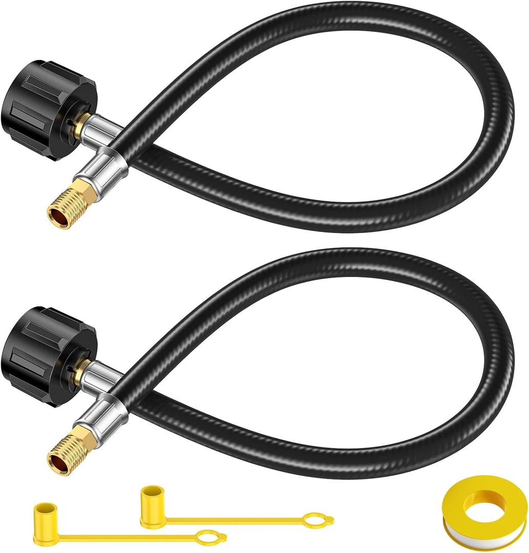 2PCS 15 Inch RV Propane Tank Hose Replacement with 1/4" Male NPT Adapter (Not Male Inverted), Camper Propane Hose for 2-Stage Auto Changeover Regulator, Gas Dual Propane Tank Connection Kit (Black)