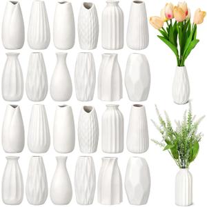 Yaomiao Set of 24 5'' White Ceramic Bud Vase Bulk Boho Rustic Small Flower Vase for Wedding Centerpieces Home Dining Table Decoration DIY Gift, 12 Styles