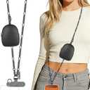 Phone Crossbody Strap With Wallet 47.24in Phone Chain Clip And Go strap With zippered pouch 1x clasp 2x Clear Tether Tabs For Shopping Travelling(Black)