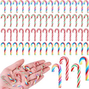 80Pcs Christmas Mini Candy Canes Faux Clay Candy Canes for Crafts Rainbow Candy Cane Miniatures Xmas Candy Stick Ornaments for Vase Filler Tree Hanging Christmas Party Decorations