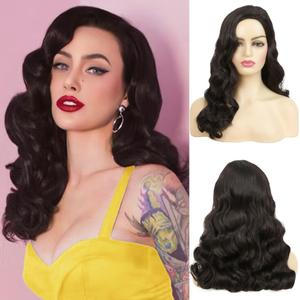 Swiking Long Black Curly Wavy Wig for Women Long Finger Wave Heat Resistant Fiber Synthetic Hair Wigs for Cosplay Halloween Party Use