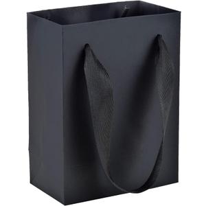 HUAPRINT 30 Pack Black Gift Bags with Ribbon Handles,4.5x2.5x6 inch Paper Bag Bulk for Shopping Party Favor Merchandise Business Wedding Craft Retail Holiday