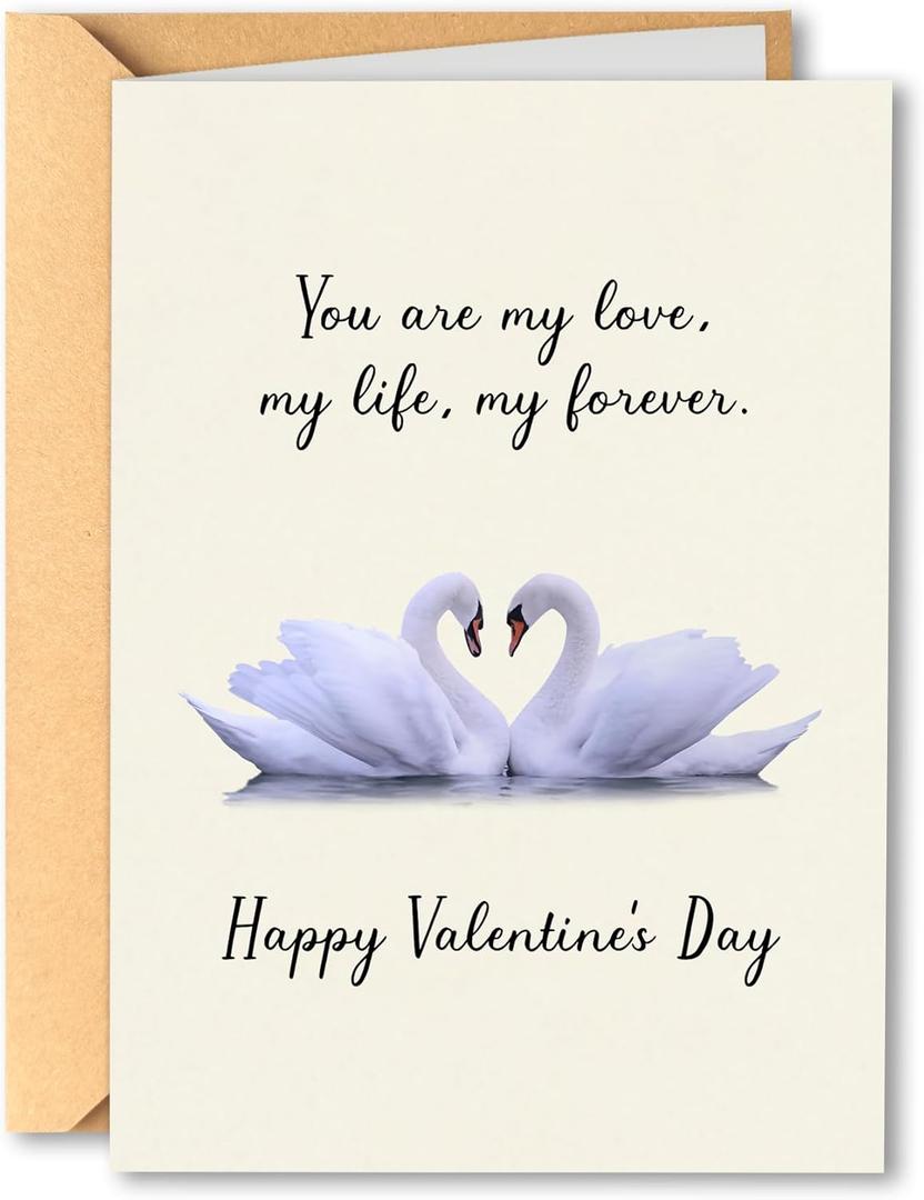 Romantic Swan Anniversary Card for Wife Husband, Happy Valentine's Day Card for Soulmate, You Are My Love Greeting Card for Him Her, Vintage Love Note with Envelope 5x7