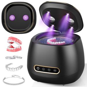 Ultrasonic Retainer Cleaner Machine Rechargeable, 45kHz Portable Denture Cleaner for Retainers, Dentures, Night Guards, Aligners, Braces, Jewelry, 3 Cleaning Modes, 200ML Tank, Black