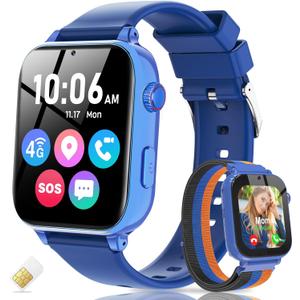 4G Kids Smart Watch with GPS Tracker, Video Call, Texting, and Phone Calls, Smart Watch for Kids with SIM Card, School Mode Alarm Clock SOS Alerts, Watch Gift for Age 4-12 Boys Girls, Bule (Blue)