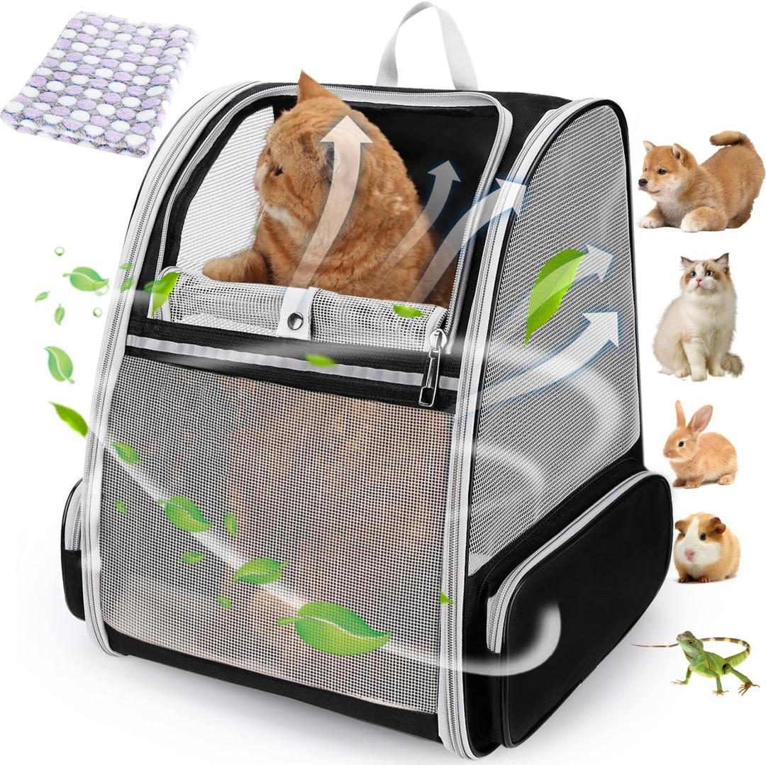 Lollimeow Cat Backpack Carrier, Ideal for Small Animals & Puppies, Airline Approved,Safe for Travel, Hiking, Vet Transport & Outdoor Use Fully Ventilated Design for Ultimate Comfort On-The-Go (Mesh Black)