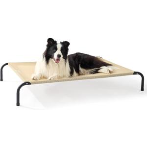 Bedsure Outdoor Elevated Dog Bed Large Sized Dog, Portable Indoor & Outdoor Cooling Raised Cot Pet Hammock Bed with Skid-Resistant Feet, Frame with Breathable Mesh, Khaki, 49 inches
