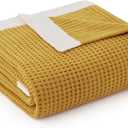 Amlie Home Chenille Throw Blanket, Soft Cozy Waffle Throw for Couch & Sofa, Warm Yet Lightweight, Breathable All-Season Throws for Women Men, Housewarming, Birthdays, 50"x60", Ginger
