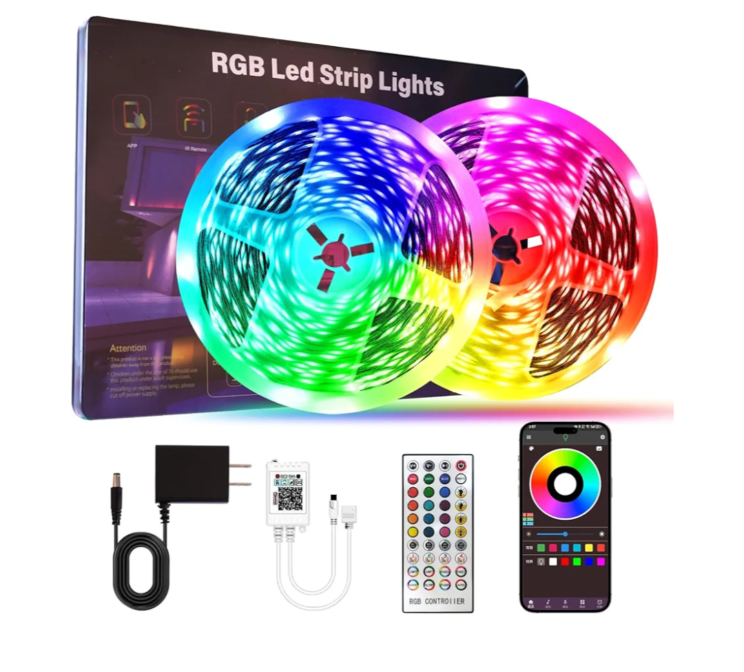 Led Lights for Bedroom 200 FT (2 Rolls 100 FT), with Remote and Application Control RGB Color Changing LED Strip Lights, Music Synchronization, Used for Room, Family, Party Decoration