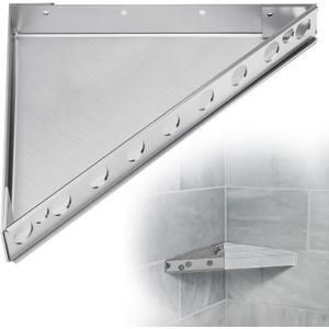 Floating Corner Shower Bench Kit - Custom Corner Shower Seat for Bathroom Remodel, Wall Mount Floating Shelf Serves as Shower Stool, Shaving Foot Rest & Storage, 17"x17"x24.5"