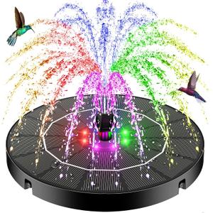 SZMP Solar Water Fountain, 2026 Upgrade 3.5W Solar Bird Bath Fountain Pump with Color LED Lights, 7 Nozzles & 4 Fixed Rods for Garden, Patio, Pond, Pool, Fish Tank, Outdoor Water Feature