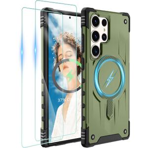 Gritup for Samsung Galaxy-S23-Ultra-Case with Magsafe, 2Screen Protector, S23 Ultra Magnetic Phone Case Anti-Fingerprint Military Grade Shockproof Protective Cover for Galaxy S23 Ultra,Green