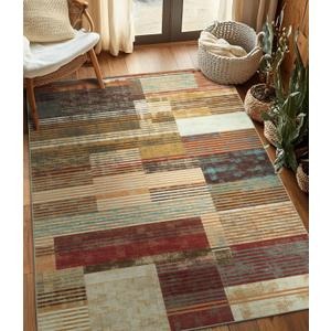 YIHOUSE Brown Area Rug 5x7, Farmhouse Rugs Washable,Vintage Burgundy Carpets for Bedroom,Burnt Orange Area Rug Non Slip,Geometric Boho Rug for Kitchen,Dining Room