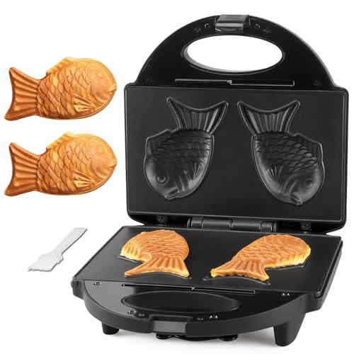 FineMade Taiyaki Fish Waffle Maker Machine with Non Stick Cooking Plate, Electric Japanese Fish Shaped Waffle Iron Pan, Korean Bungeoppang Pan, Recipe Included